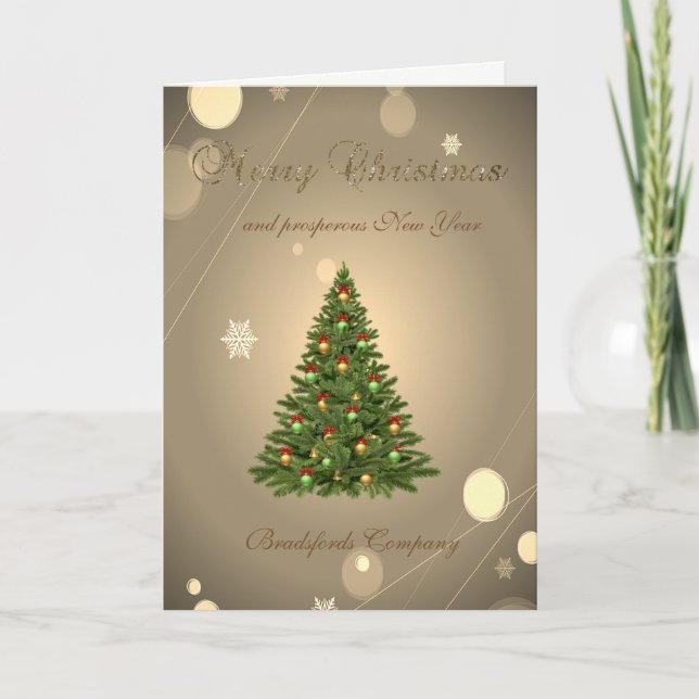 Tarjeta Festiva Elegant  Gold Christmas Tree,Company (Anverso)