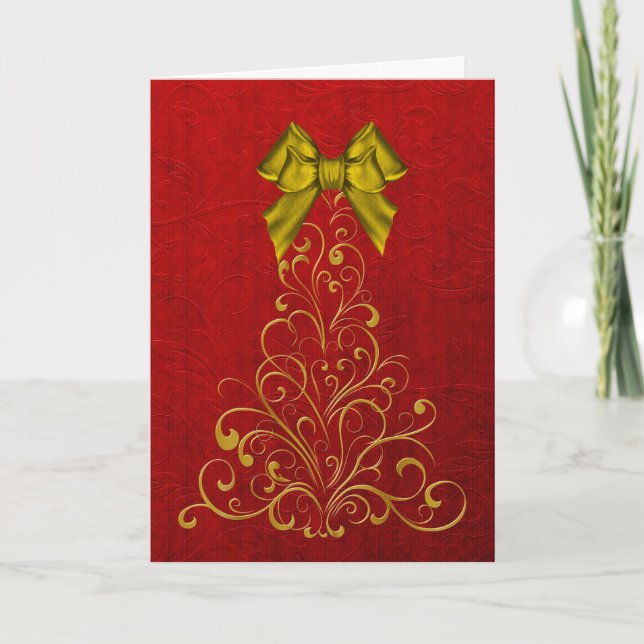 Tarjeta Festiva Elegant Gold Christmas Tree Greeting Card (Anverso)