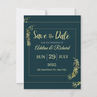 Tarjeta Festiva Elegant Gold Floral Save The Date Card