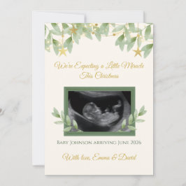 Tarjeta Festiva Elegant Gold Greenery Christmas Baby Announcement 