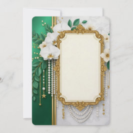 Tarjeta Festiva Elegant Gold Ornate Frame with White Orchids & Pea