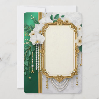 Tarjeta Festiva Elegant Gold Ornate Frame with White Orchids & Pea