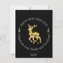 Elegant Gold Reindeer New Year Card – Luxury Black