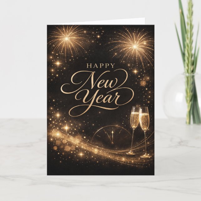 Tarjeta Festiva Elegant Gold Sparkle Happy New Year Design (Anverso)