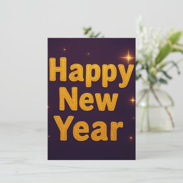 Tarjeta Festiva Elegant Gold Stitched Typography Classy Party (Anverso de pie)