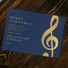 Tarjeta Festiva Elegant Gold Treble Clef Merry Christmas Non Photo