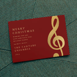 Tarjeta Festiva Elegant Gold Treble Clef Music Christmas