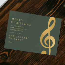 Tarjeta Festiva Elegant Gold Treble Clef Music Christmas