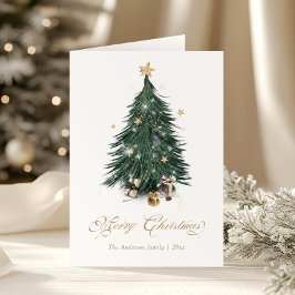Tarjeta Festiva Elegant Golden Script Christmas tree Holiday Card