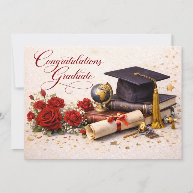 Tarjeta Festiva Elegant Graduation Card with Red Roses (Anverso)