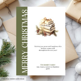 Tarjeta Festiva Elegant Green And Gold Minimalist Holiday Card