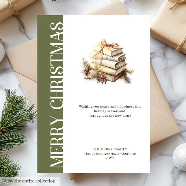 Tarjeta Festiva Elegant Green And Gold Minimalist Holiday Card (Elegant Green And Gold Minimalist Holiday Card)