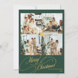 Tarjeta Festiva Elegant Green & Gold Merry Christmas Photo - 