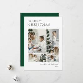 Tarjeta Festiva Elegant Green Holiday Photo Collage Christmas Card