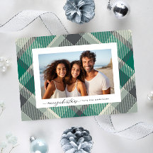 Elegant Green Merry Christmas Custom Plaid Photo