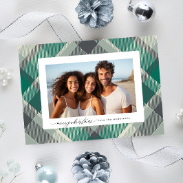 Tarjeta Festiva Elegant Green Merry Christmas Custom Plaid Photo