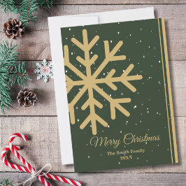 Tarjeta Festiva Elegant Green Merry Christmas Snowflake Flat