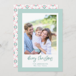 Tarjeta Festiva Elegant Green Photo Pattern Script Christmas