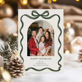 Tarjeta Festiva Elegant Green Ribbon Holiday Photo Card
