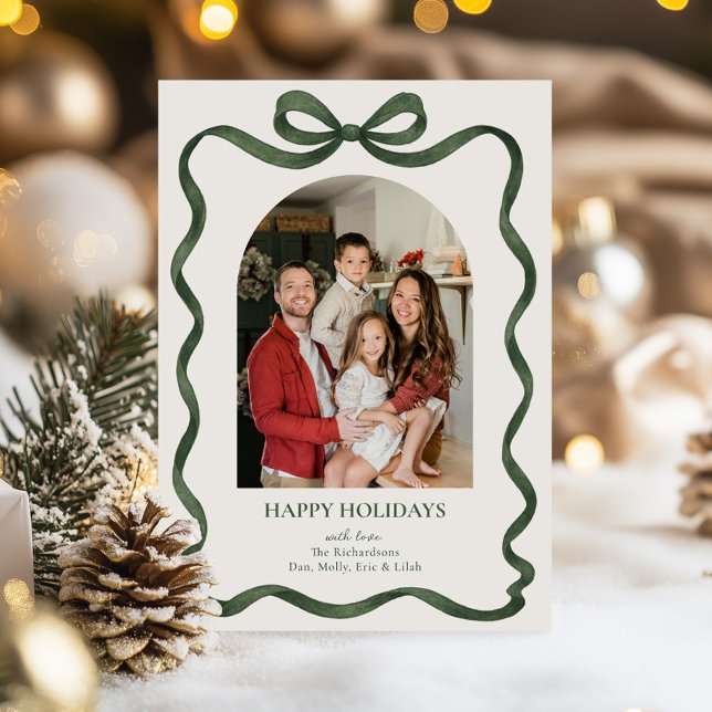 Tarjeta Festiva Elegant Green Ribbon Holiday Photo Card (Subido por el creador)