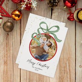 Tarjeta Festiva Elegant Green Ribbon Photo Christmas Card