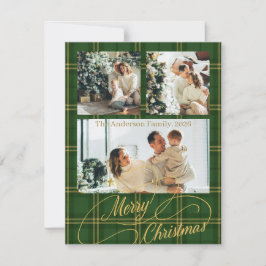 Tarjeta Festiva Elegant Green Tartan Family Photo Christmas Card