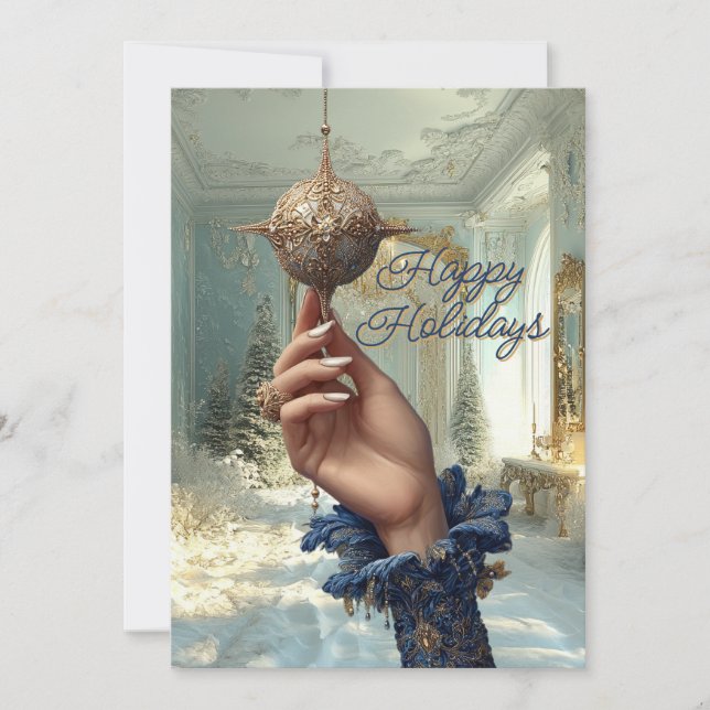 Tarjeta Festiva Elegant Hand & Ornament Holiday Card (Anverso)