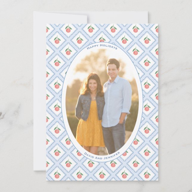 Tarjeta Festiva Elegant Handpainted Citrus Pattern Oval Photo (Anverso)