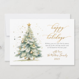 Tarjeta Festiva Elegant Happy Holidays Gold Script Christmas Tree