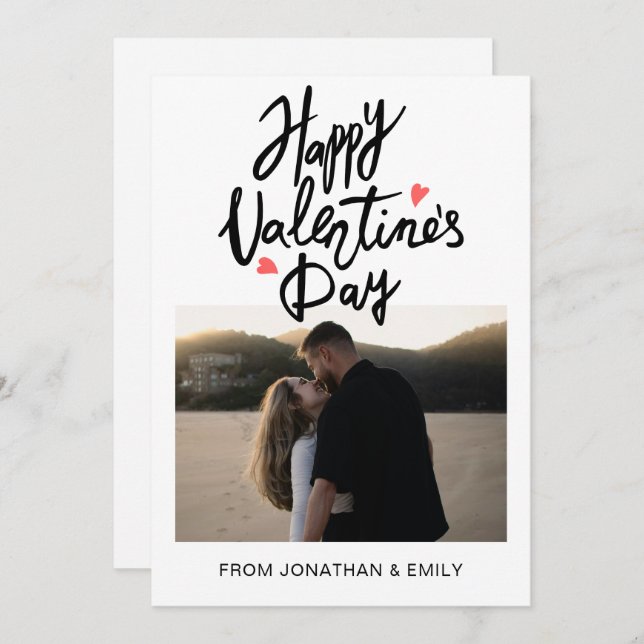 Tarjeta Festiva Elegant Hearts Happy Valentine's Day 1 Photo (Anverso / Reverso)