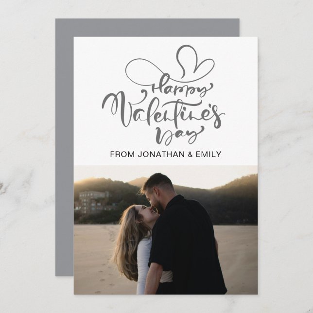 Tarjeta Festiva Elegant Hearts Happy Valentine's Day 1 Photo (Anverso / Reverso)