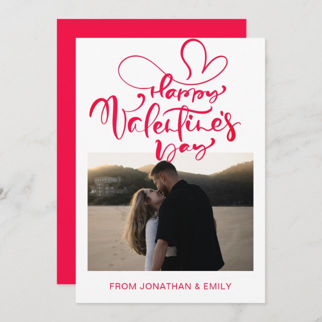 Tarjeta Festiva Elegant Hearts Happy Valentine's Day 1 Photo (Anverso / Reverso)