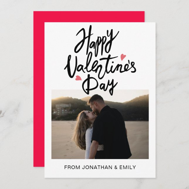 Tarjeta Festiva Elegant Hearts Happy Valentine's Day 1 Photo (Anverso / Reverso)