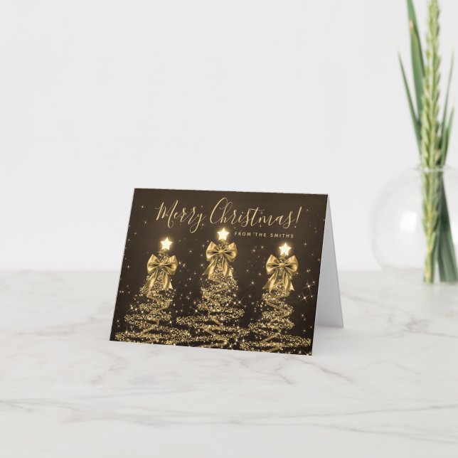 Tarjeta Festiva Elegant Holiday Gold Christmas Trees Greeting  (Anverso)