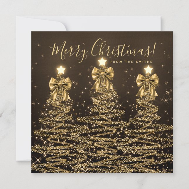 Tarjeta Festiva Elegant Holiday Gold Christmas Trees Greeting  (Anverso)