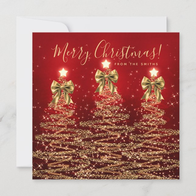 Tarjeta Festiva Elegant Holiday Gold Red Christmas Trees Greeting  (Anverso)
