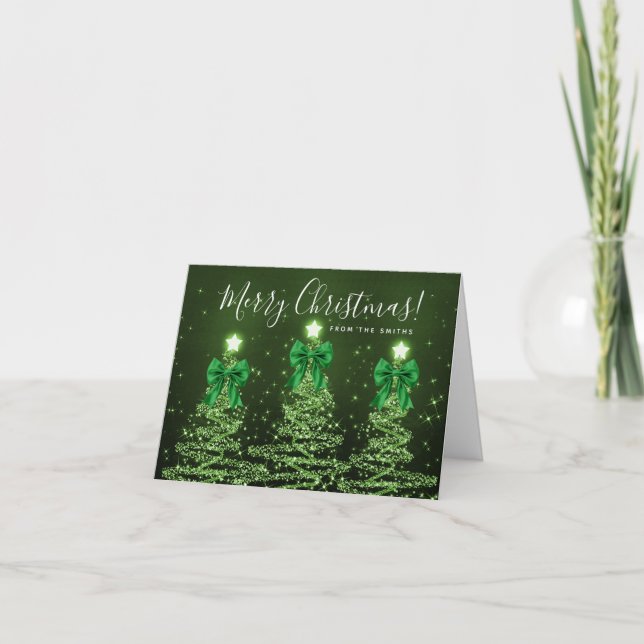 Tarjeta Festiva Elegant Holiday Green Christmas Trees Greeting  (Anverso)