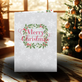 Tarjeta Festiva Elegant Holly Wreath Merry Christmas 