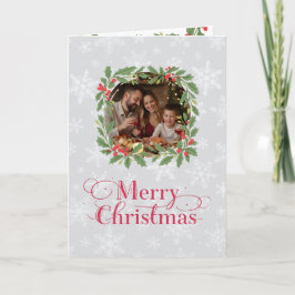 Tarjeta Festiva Elegant Holly Wreath Merry Christmas Photo