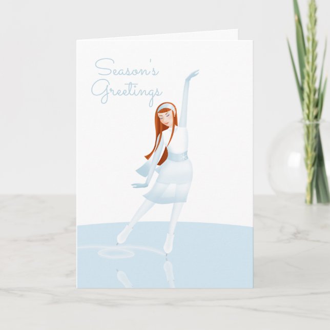 Tarjeta Festiva Elegant Ice Skater Folded Holiday Card (Anverso)