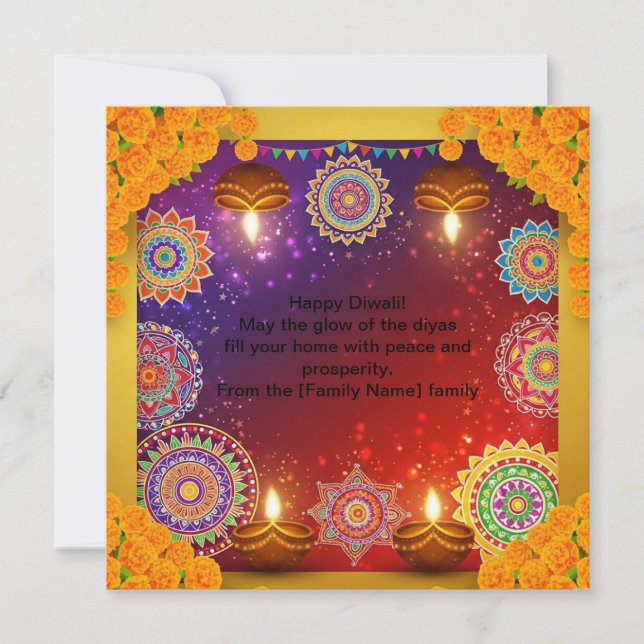 Tarjeta Festiva Elegant Indian Diwali Rangoli Flat Card (Anverso)