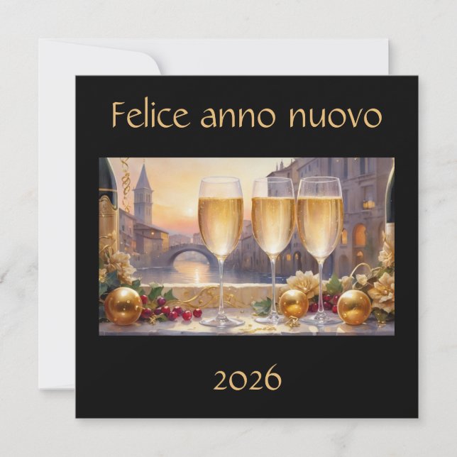 Tarjeta Festiva Elegant Italian New Year Black Holiday Card (Anverso)