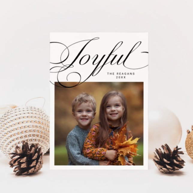 Tarjeta Festiva Elegant Joyful Calligraphy Photo White  (Subido por el creador)