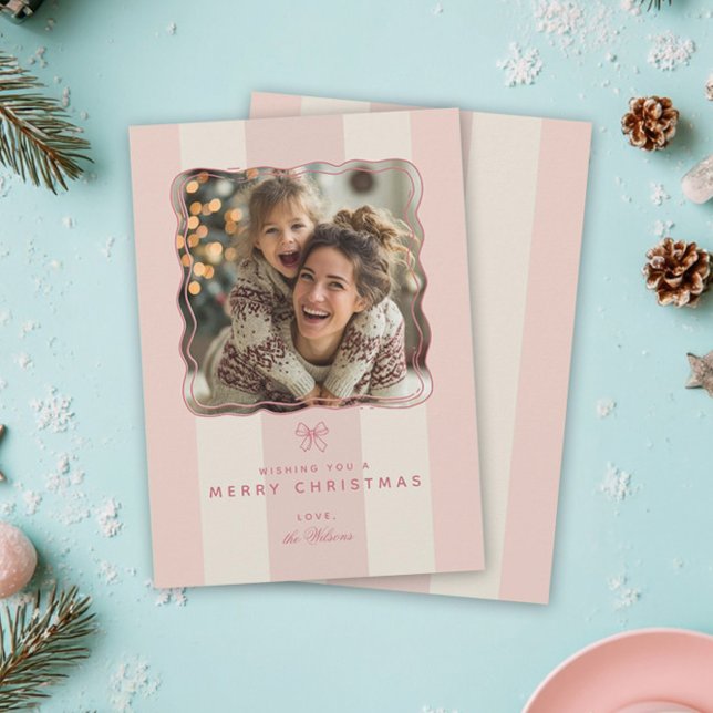 Tarjeta Festiva Elegant Joyful Stripe Happy Family Photo Christmas (Subido por el creador)