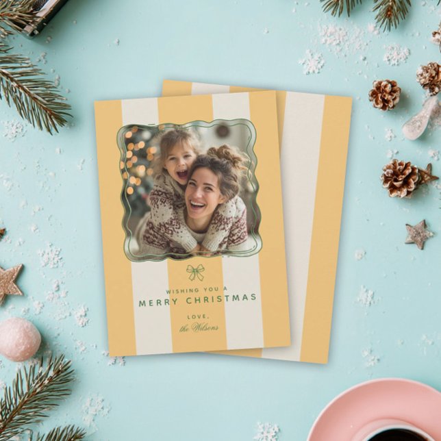 Tarjeta Festiva Elegant Joyful Stripe Happy Family Photo Christmas (Subido por el creador)