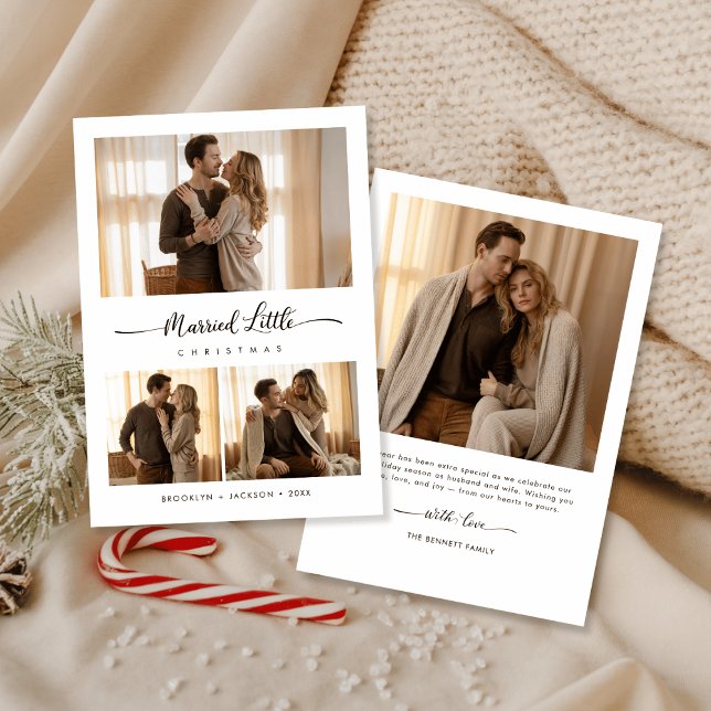 Tarjeta Festiva Elegant Just Married Little Christmas Photo (Subido por el creador)