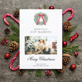 Tarjeta Festiva Elegant Just Married Newlywed Christmas Photo Card