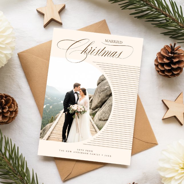 Tarjeta Festiva Elegant Just Married Newlywed Photo Christmas (Subido por el creador)