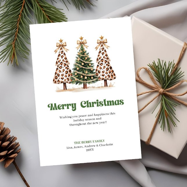 Tarjeta Festiva Elegant Leopard Print Watercolor Christmas Tree  (Elegant Leopard Print Watercolor Christmas Tree Card)