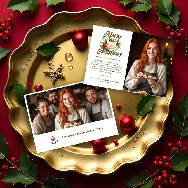 Tarjeta Festiva Elegant & Lovely Christmas Cake 2 Photos Business  (Elegant & Lovely Christmas Cake 2 Photos Business Holidays Cards.)